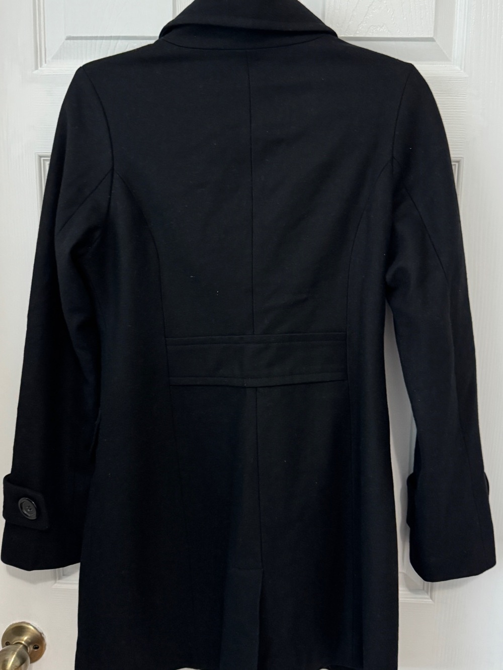 Women's Black Wool-Blend Pea Coat with Button Front - Picture 6 of 7